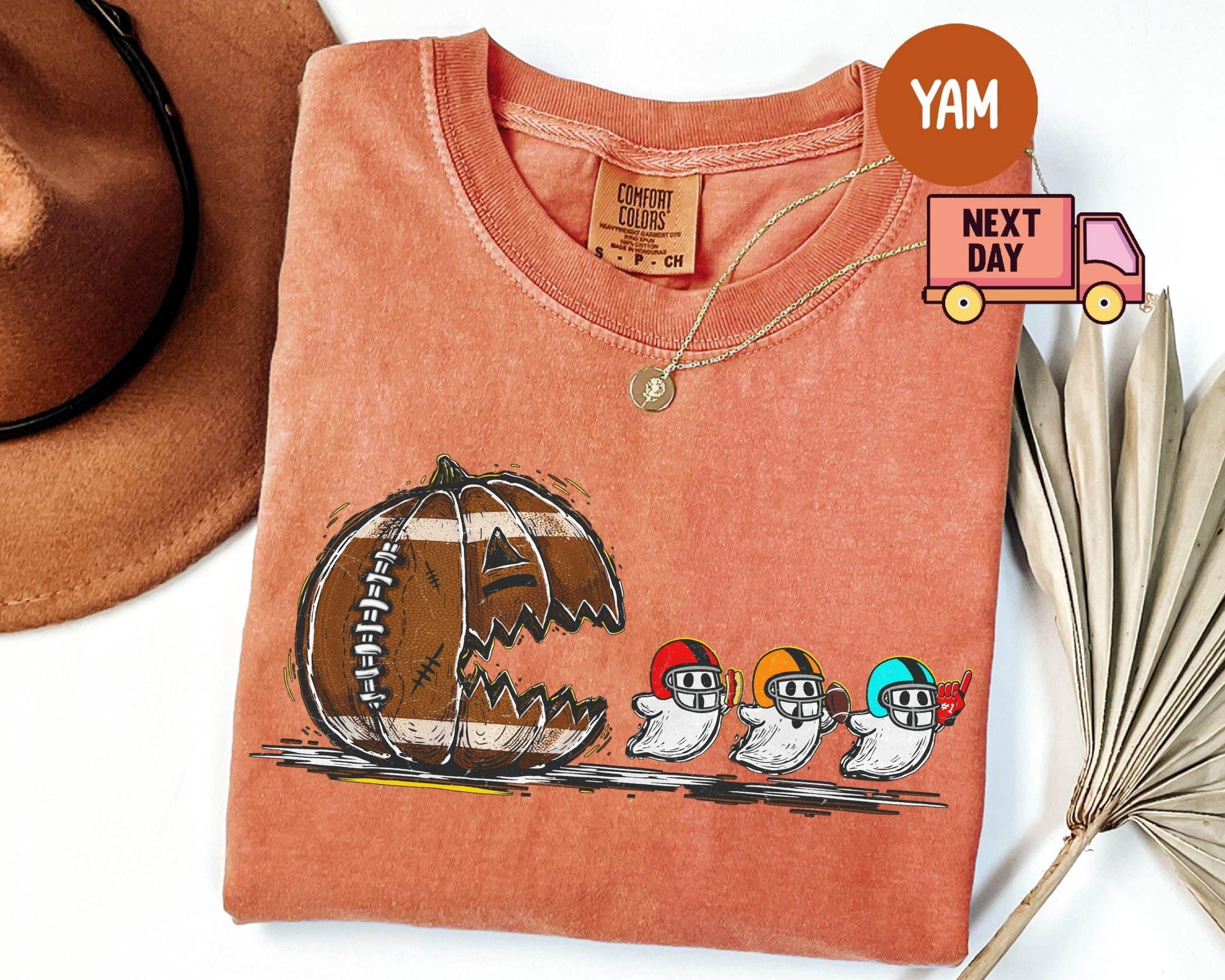 Comfort Colors® Retro Halloween Pumpkin Football Shirt, Touchdown ...