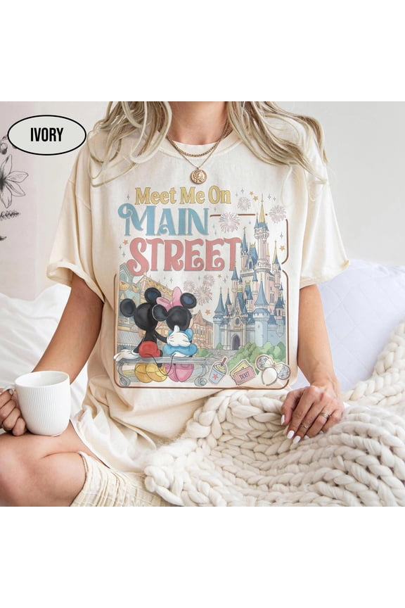 Comfort Colors Retro Mickey & Minnie Meet Me on Main Street Shirts, Magic Kingdom Tee, Disney Family Matching Trip 2026 Shirt, Disney Couple
