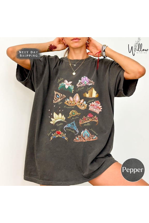 Comfort Colors Retro Princess Crown Shirt - Snow White, Rapunzel, Ariel, Belle Tee for Magic Kingdom Fans