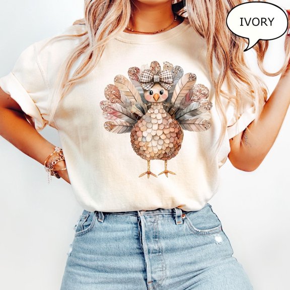 Comfort Colors Retro Turkey T-Shirt Thanksgiving Vintage Graphic Tee Holiday Gift for Women