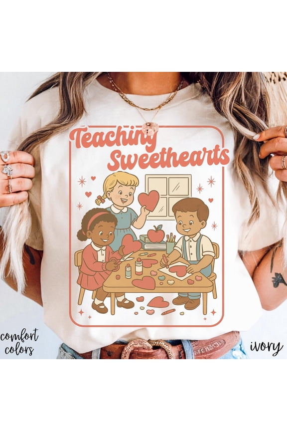 Comfort Colors Retro Valentine's Day Shirt for Teachers, Vintage Teaching Sweethearts Tee with Playful Craft Illustration
