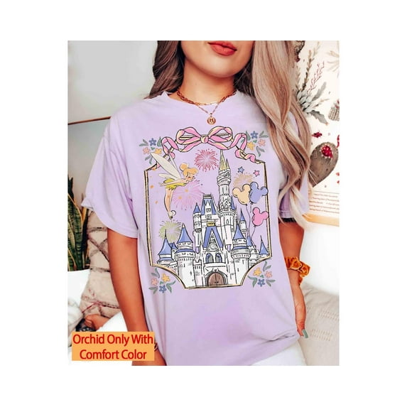 Comfort Colors Retro Walt Disney World Christmas Shirt, Magic Kingdom Magical Castle Christmas Tee, Girly Disney Family Xmas Balloons Gifts,Orchid Color,Size 2XL