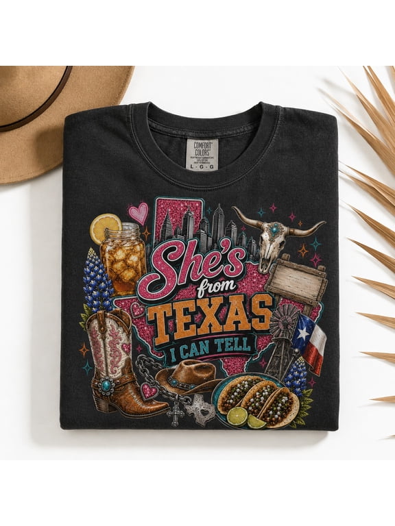 Comfort Colors® She’s From Texas I Can Tell Shirt, Comfort Colors Cowgirl Tee, Southern Girl Western Shirt, Texas Native Gift