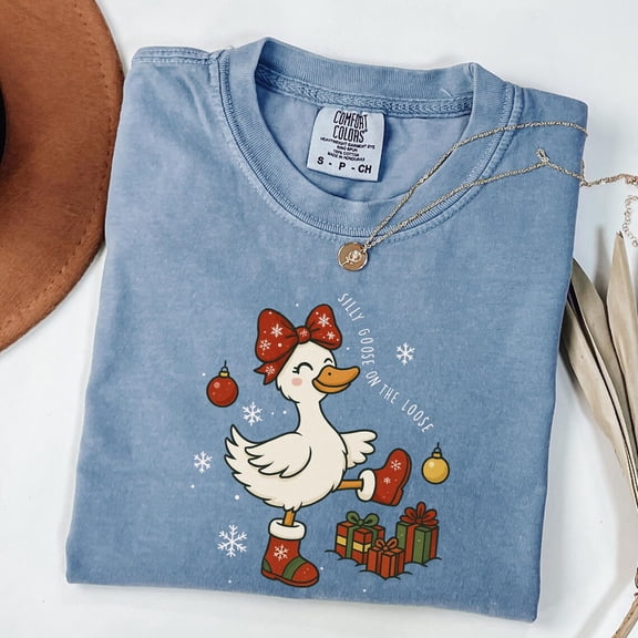 Comfort Colors Silly Goose On The Loose, Festive Goose Christmas Shirt, Funny Holiday Gift