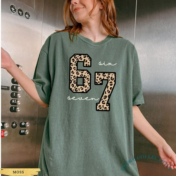 Comfort Colors Six Seven Leopard Print Shirt, Funny 6 7 Meme T-Shirt, Trendy Viral Graphic Tee