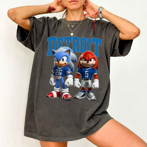 Comfort Colors Sonic and Knuckles Detroit T-shirt, Family Sonic+Knuckles Detroit Football, Gibbs and Montgomery, Jahmyr Gibbs, David Shirt,Black color,size S