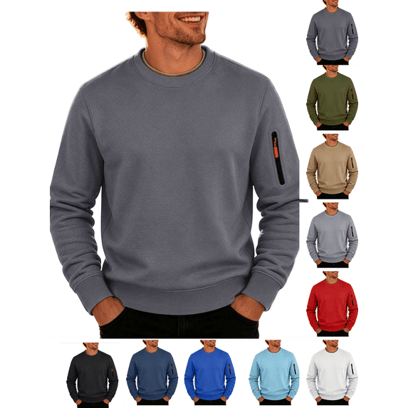 Comfort Colors Sweatshirt Nelozsy Men's Solid Color Long Sleeve Round Neck Hoodless Sweatshirts Dark Gray S