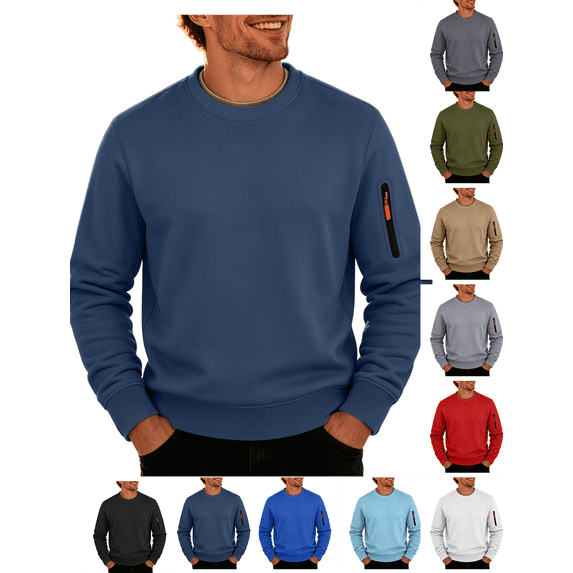 Comfort Colors Sweatshirt Nelozsy Men's Solid Color Long Sleeve Round Neck Hoodless Sweatshirts Navy XXXL