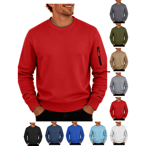 Comfort Colors Sweatshirt Nelozsy Men's Solid Color Long Sleeve Round Neck Hoodless Sweatshirts Red M