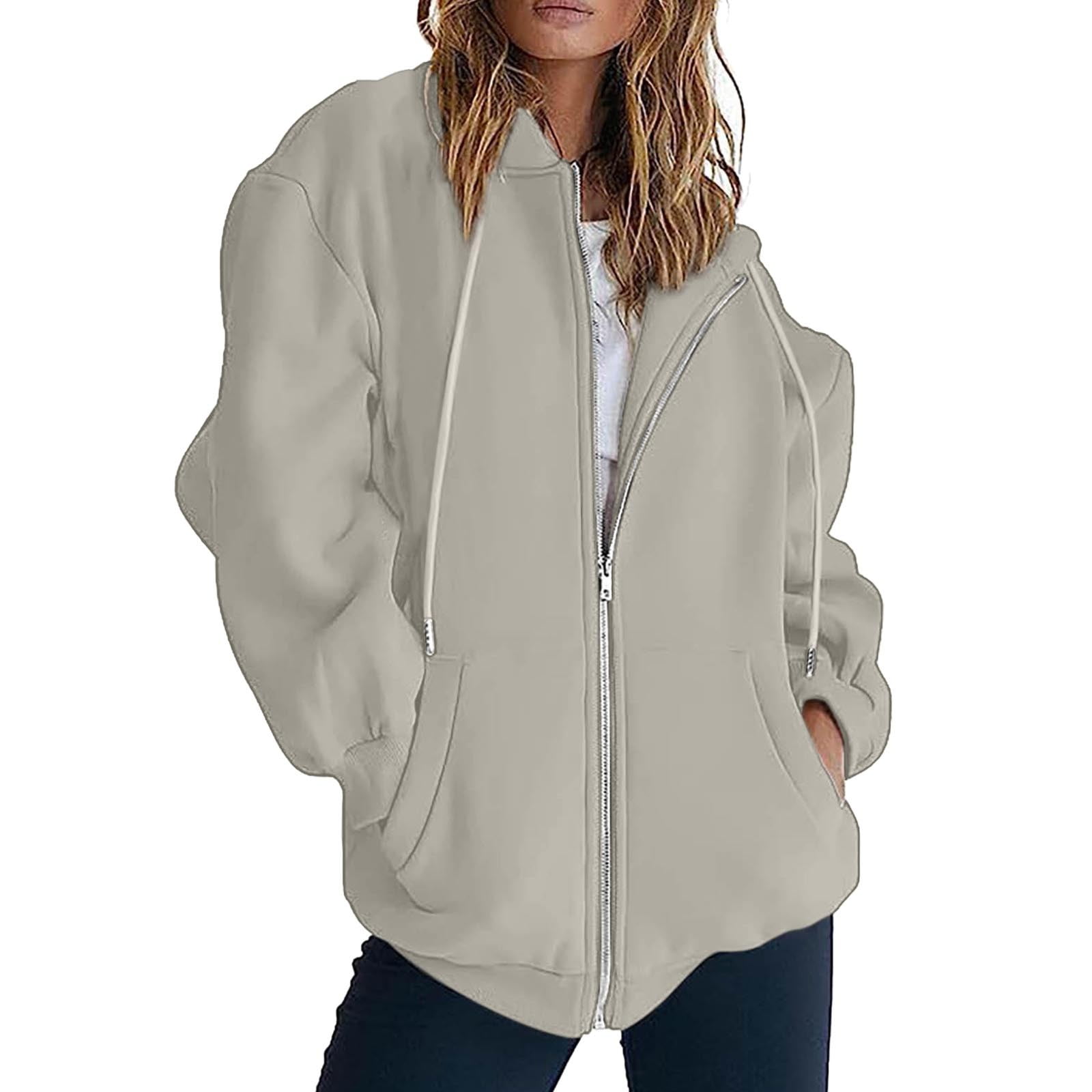 Womens Solid Color Loose Casual Temperament Hooded Jacket