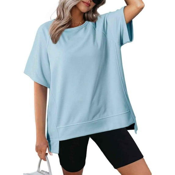 Comfort Colors T-Shirt Sevevn Women's Loose Casual Solid Color Irregular Short Sleeved Top