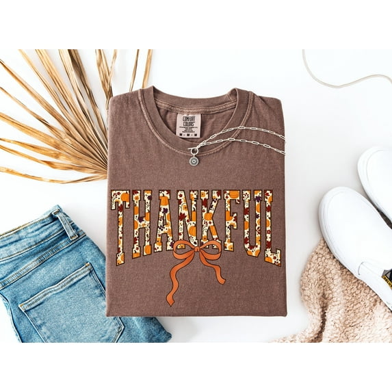 Comfort Colors Thankful Floral Thanksgiving Unisex T-Shirt, Fall Season Trendy Gift