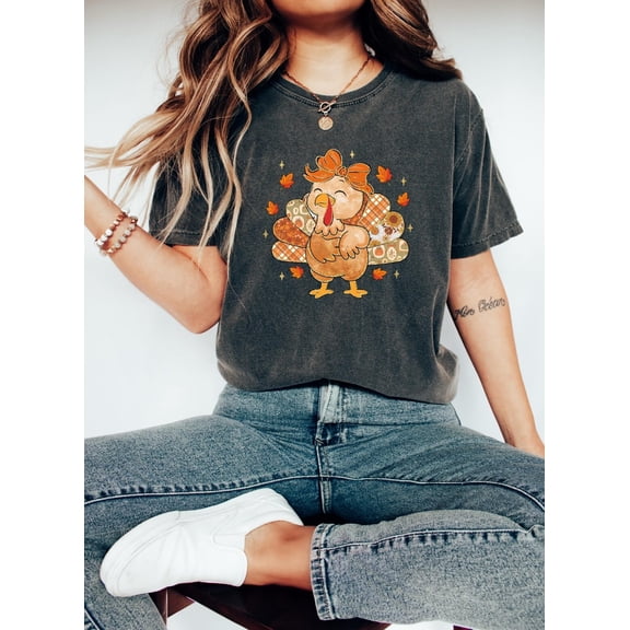 Comfort Colors Thanksgiving Turkey T-Shirt Coquette Fall Tee Preppy Thankful Turkey Top Autumn Gift