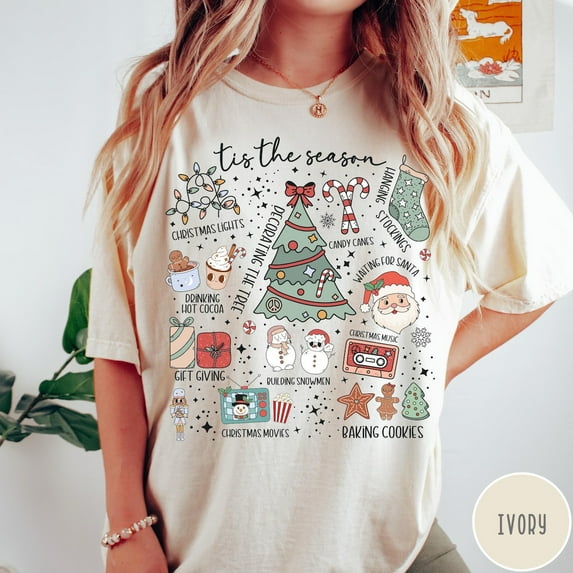 Comfort Colors Tis’ The Season Christmas Shirt, Retro Holiday Aesthetic Women’s Christmas Tee