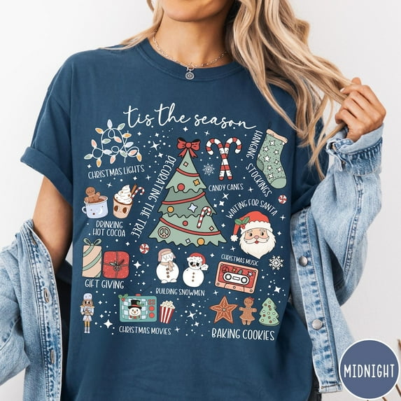 Comfort Colors Tis’ The Season Christmas Shirt, Retro Holiday Aesthetic Women’s Christmas Tee