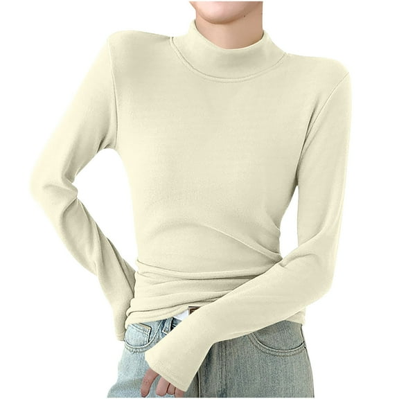 Comfort Colors Tshirt For Women Solid Color Pullover Half High Neck Casual Base Crew-neck Beige Casual Work Tops