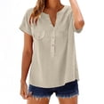 thumbnail image 1 of Comfort Colors Tshirt for Women Linen Spring/ V-Neck Pullover Button T-Shirts Short-Sleeved Top, 1 of 8