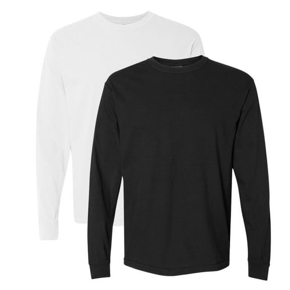 Comfort Colors Unisex Garment-Dyed Heavyweight Long Sleeve T-Shirt (Black White 2 Pack, M)