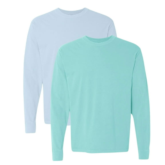 Comfort Colors Unisex Garment-Dyed Heavyweight Long Sleeve T-Shirt (Chambray Chalky Mint 2 Pack, XL)