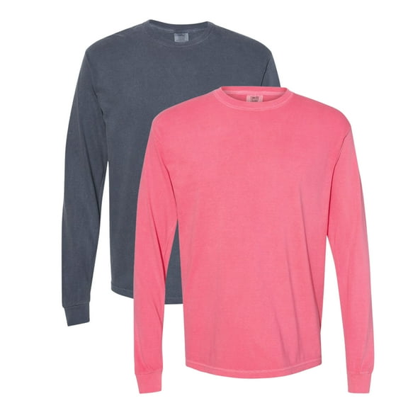 Comfort Colors Unisex Garment-Dyed Heavyweight Long Sleeve T-Shirt (Denim Crunchberry 2 Pack, S)