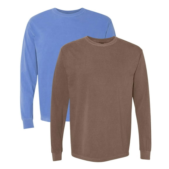 Comfort Colors Unisex Garment-Dyed Heavyweight Long Sleeve T-Shirt (Espresso Flo Blue 2 Pack, XL)