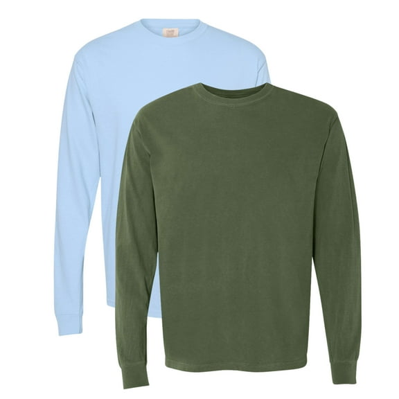 Comfort Colors Unisex Garment-Dyed Heavyweight Long Sleeve T-Shirt (Hydrangea Hemp 2 Pack, XL)