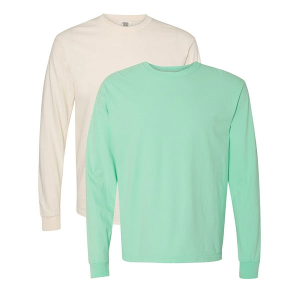 Comfort Colors Unisex Garment-Dyed Heavyweight Long Sleeve T-Shirt (Island Reef Ivory 2 Pack, XL)
