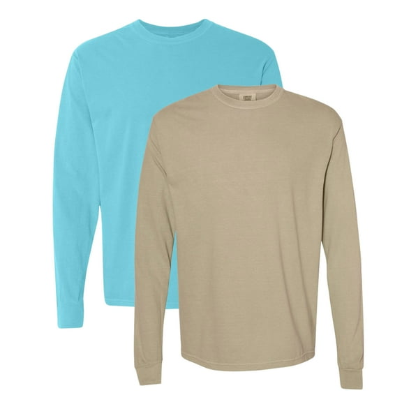 Comfort Colors Unisex Garment-Dyed Heavyweight Long Sleeve T-Shirt (Lagoon Khaki 2 Pack, XL)