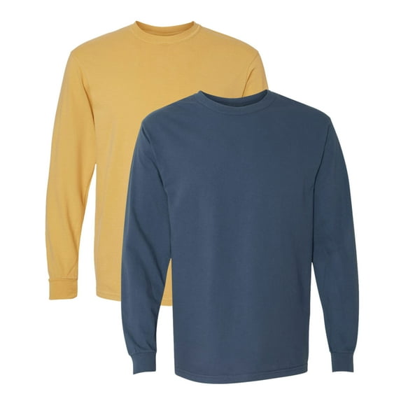 Comfort Colors Unisex Garment-Dyed Heavyweight Long Sleeve T-Shirt (Navy+Mustard 2 Pack, 3XL)