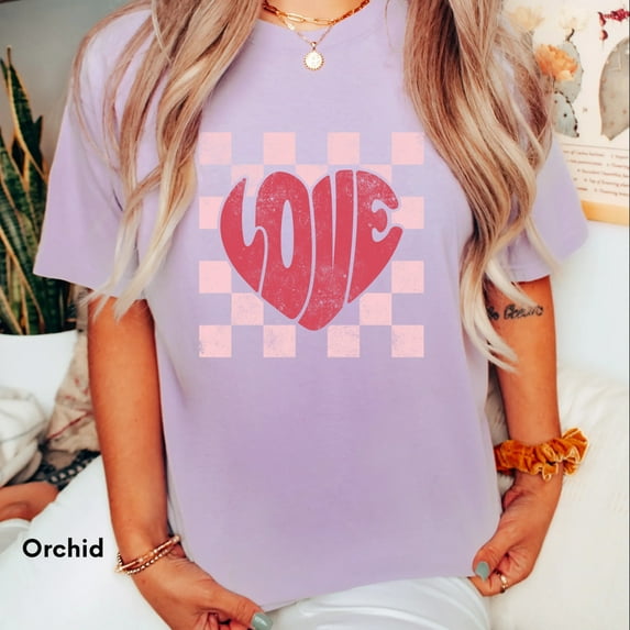 Comfort Colors Valentine Heart Shirt,Kids Valentines Day Shirt,Retro Love Shirt,Love T-Shirt,Xoxo Shirt,Valentines Day Gift,Checker heart