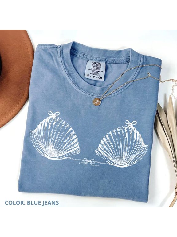 Comfort Colors Vintage 90s Seashell TShirt, Ocean Lover Tee, Trip TShirt, Mermaid T-Shirt, Preppy Coastal Aesthetic Tee, Coquette Bow Beach T-Shirt, Cotton Fabric