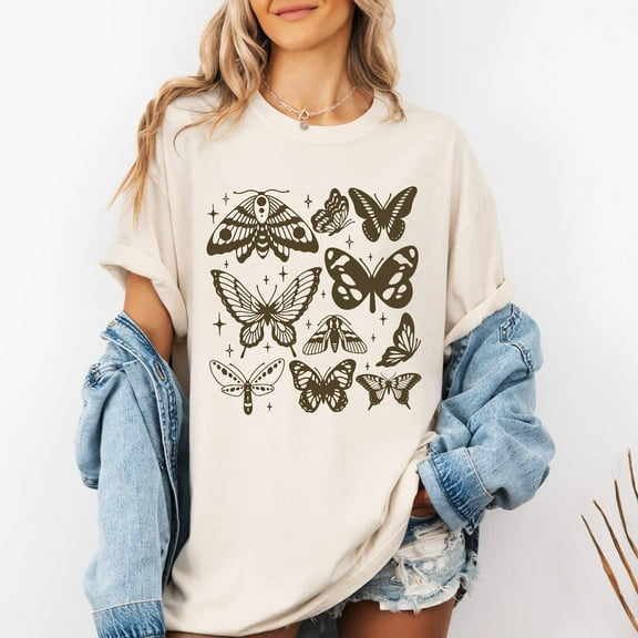 Comfort Colors© Vintage Butterfly And Moth T-Shirt, Nature Lover Tee, Botanical Outfit, Boho Clothing, Aesthetic Tshirt, Cottagecore Shirt All Size S-3Xl