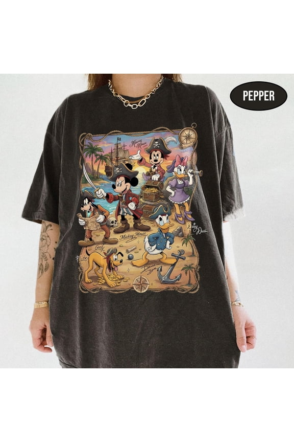 Comfort Colors Vintage Disney Pirate Shirt, Mickey & Friends Signature Tee, Disney Cruise Trip Shirt, Disney Matching Family Vacation Shirts