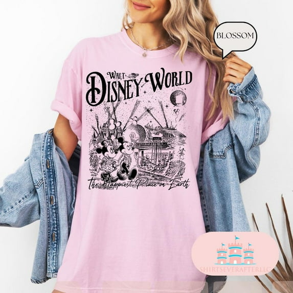 Comfort Colors Vintage Disneyworld Shirt, Retro Disneyland Parks T-Shirt, Magic Kingdom Tee, Disney Family Shirts,Blossom Color,Size XL