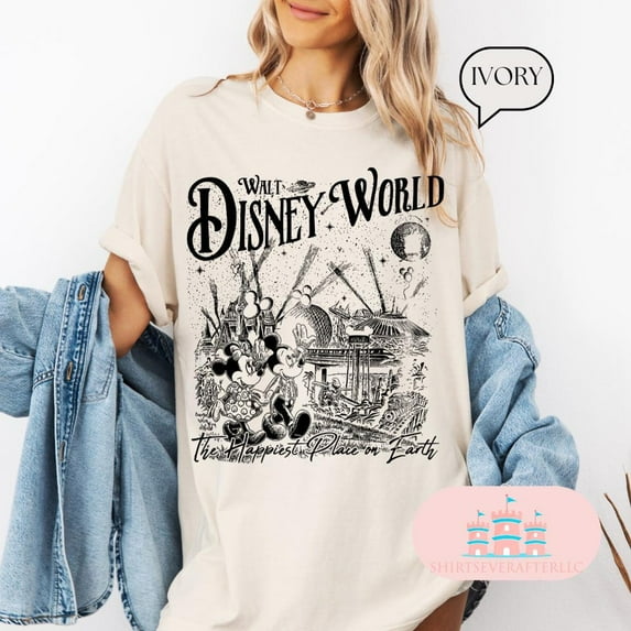 Comfort Colors Vintage Disneyworld Shirt, Retro Disneyland Parks T-Shirt, Magic Kingdom Tee, Disney Family Shirts,Ivory Color,Size M