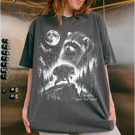 Comfort Colors Vintage Jimothy Raccoon T-Shirt, Seattle Feral Legend Tee, Retro Moon Graphic Tee