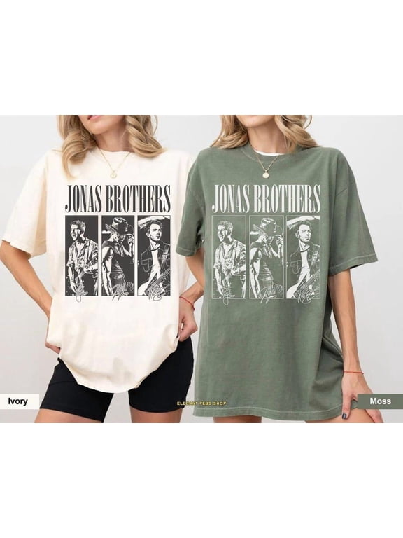 Comfort Colors Vintage Jonas Brothers Shirt, Retro 90s Jonas Brothers Tour Unisex T-Shirt,Ivory Color,Size L
