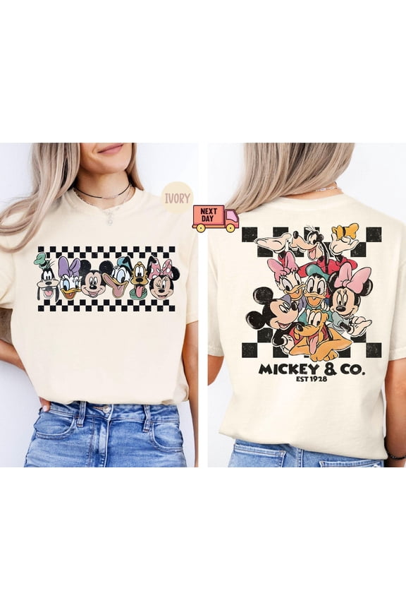 Comfort Colors® Vintage Mickey & Co Est 1928 Shirt, Mickey And Friends Shirt, Disney Family Vacation Checkered Shirt, Disneyland Shirts