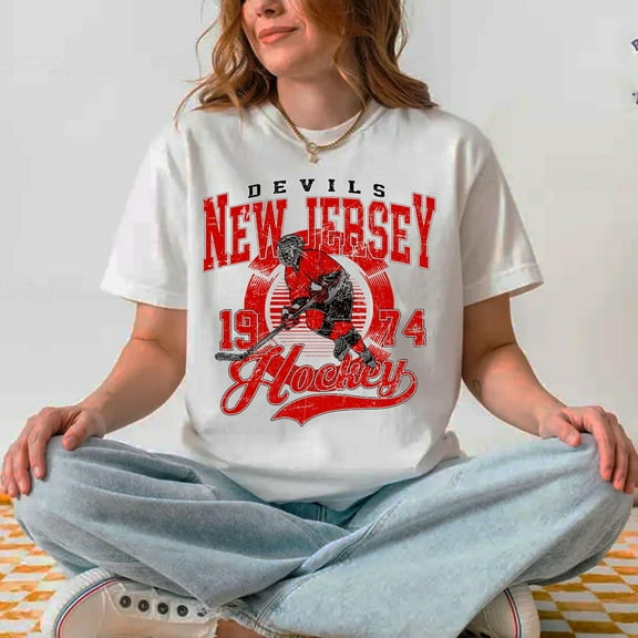 Comfort Colors Vintage New Jersey T-Shirt, Devil EST 1974 shirt, Retro Ice Hockey Fan Tee,white color,size L