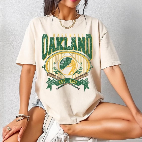 Comfort Colors Vintage Oakland Baseball T-shirt, MLB Retro Style Athletics Shirt,Ivory color,size L