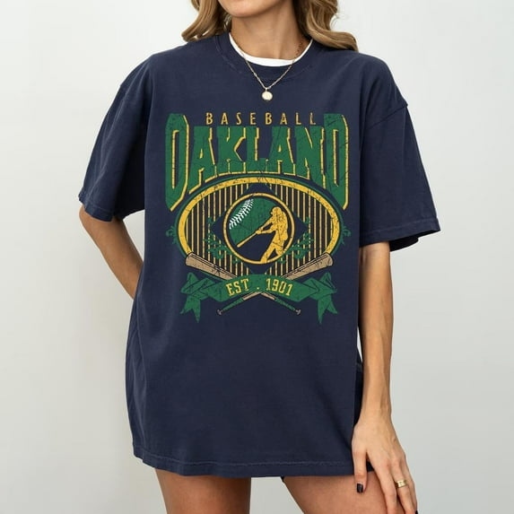 Comfort Colors Vintage Oakland Baseball T-shirt, MLB Retro Style Athletics Shirt,Navy color,size 2XL