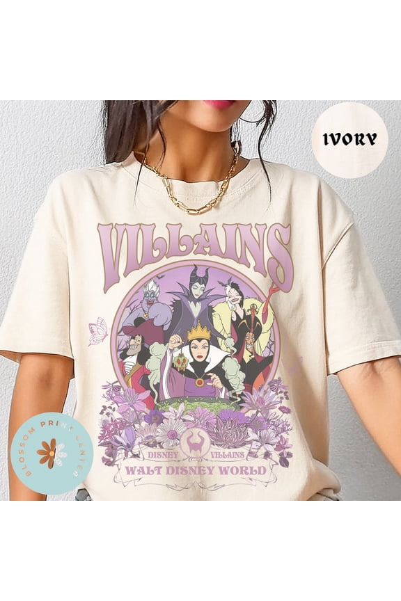 Comfort Colors Vintage Villains Walt Disney T-Shirt, Disney Halloween Shirt, Witch, Disneyland Halloween, Maleficent,Ivory color,size L