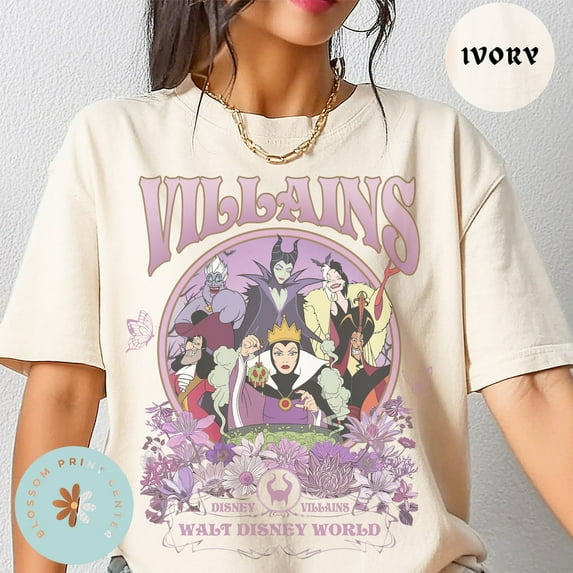 Comfort Colors Vintage Villains Walt Disney T-Shirt, Disney Halloween Shirt, Witch, Disneyland Halloween, Maleficent,Ivory color,size XL
