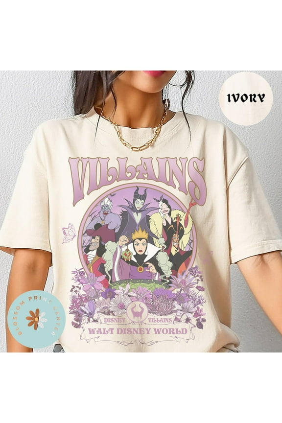 Comfort Colors Vintage Villains Walt Disney T-Shirt, Disney Halloween Shirt, Witch, Disneyland Halloween, Maleficent,Ivory color,size XL