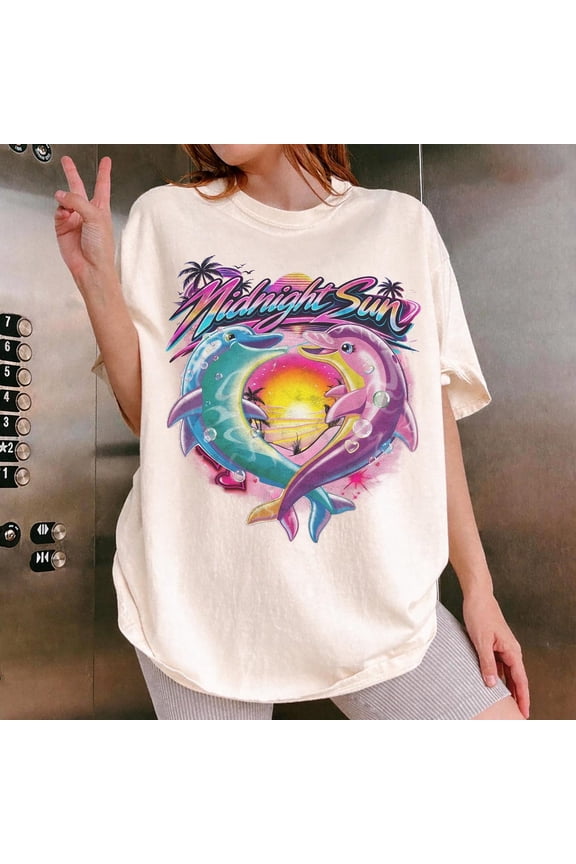 Comfort Colors Vintage Zara Merch Midnight Sun Dolphin Graphic T-Shirt, Retro Larsson Pop Concert Tee Multi
