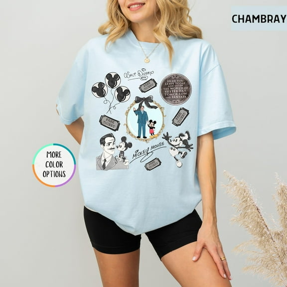 Comfort Colors Walt and Mickey T-Shirt, Vintage Style Disney Park, Mickey Mouse Graphic Shirt, Walt Disney World Trip,Chambray color,size M