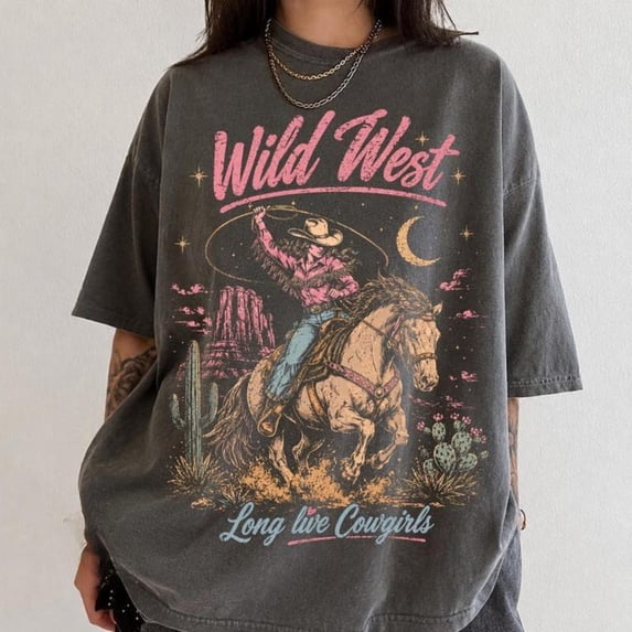 Comfort Colors Wild Retro West TShirt, Western Graphic Tee, Vintage Cowboy Aesthetic Tshirt, Country Concert Apparel, Cowgirl Gift T-Shirt