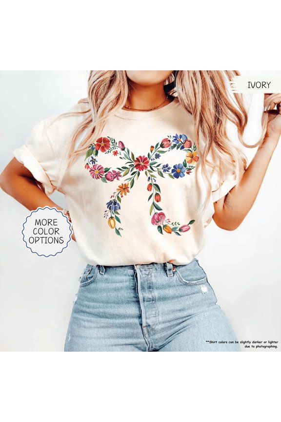 Wildflower Coquette Bow Shirt, Flower Bow Shirt, Floral Spring Gift Shirt, Summer Women Gift, Summer Vibes, Floral Mom Tee All Size S-3Xl