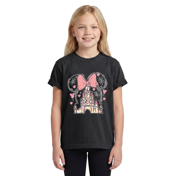 Comfort Colors Youth Princess Castle Graphic T-Shirt Girls Bow Theme Tee