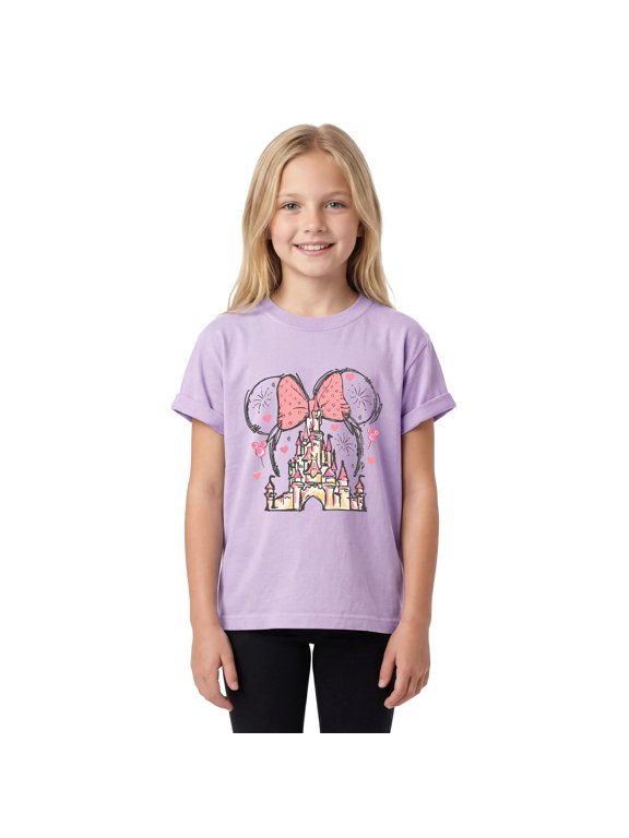 Premium Youth Princess Castle Graphic T-Shirt Girls Bow Theme Tee